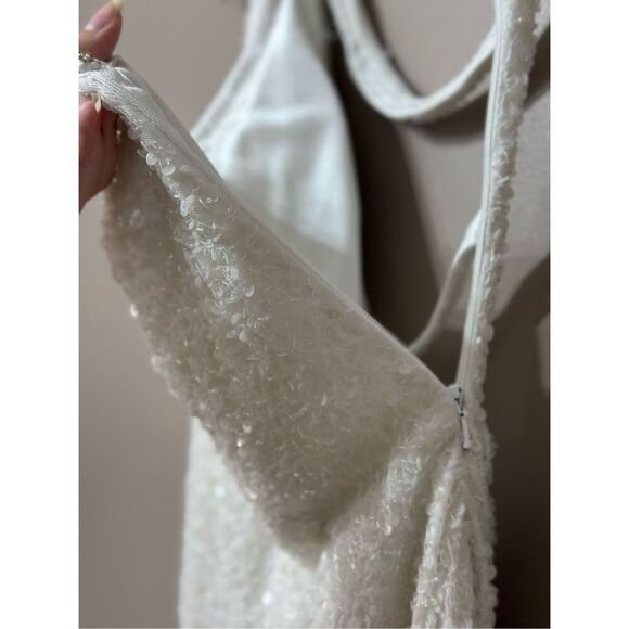 Mac Duggal 5263 One Shoulder Strap Drape Off White Sequin Evening Mini Dress S - Picture 4 of 16